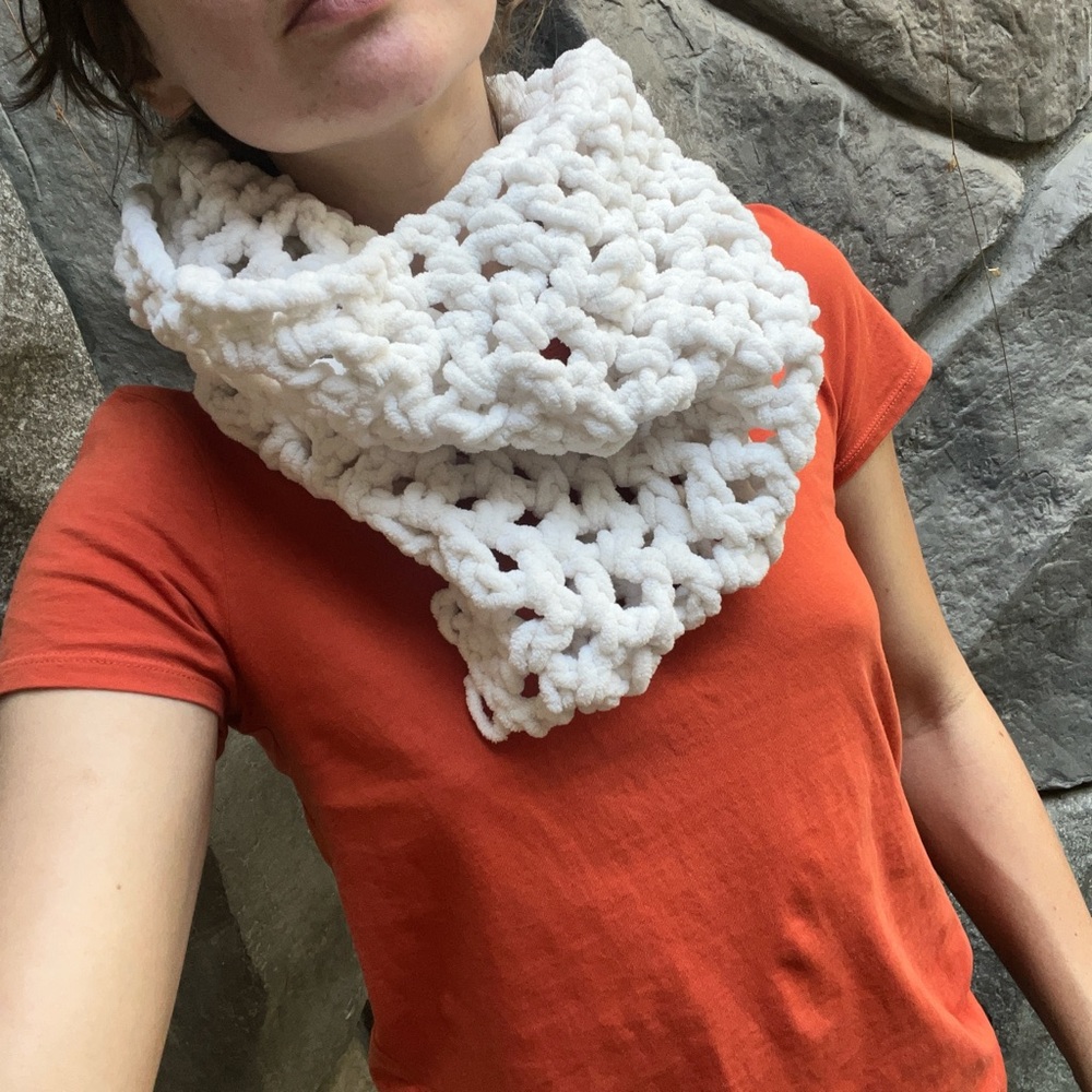 Handmade eggshell white crochet infinity scarf